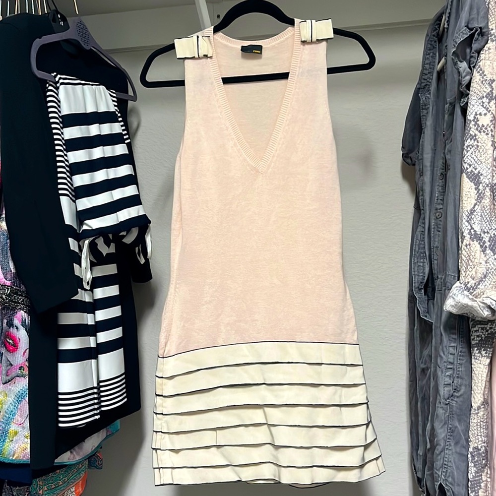 Fendi small super mini dress pink / black/ beige